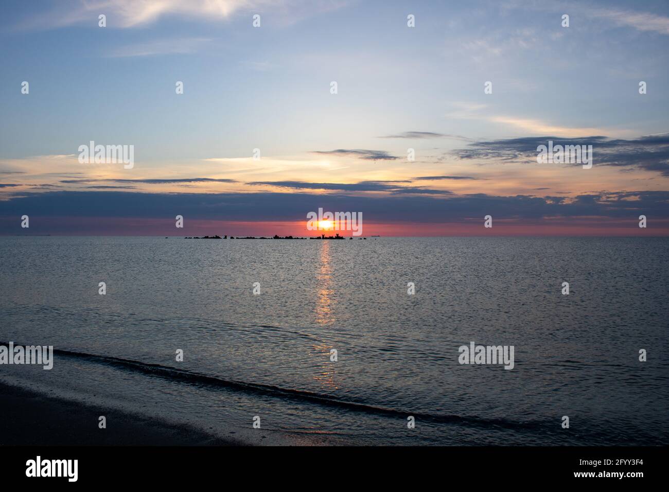 Sunrise on the Black sea shore Stock Photo