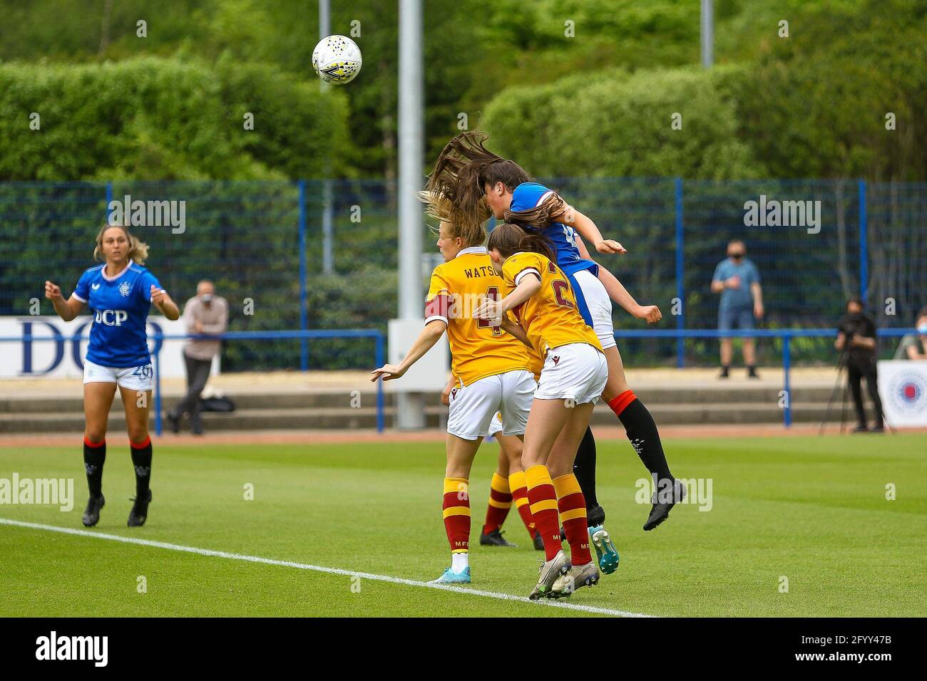 Milngavie, West Dunbartonshire, UK. 30th May 2021. Action during the Scottish Building Society Scottish Women's Premier League 1 Fixture Rangers FC vs Motherwell FC, Rangers FC Training Complex, Milngavie, West Dunbartonshire, 30/05/2021.  | Credit Alamy Live News Stock Photo