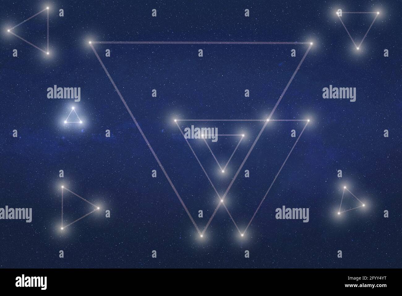 Triangulum the triangle constellation on a starry space background with the  names of its main stars. Relative sizes and different color shades based o  Stock Photo - Alamy