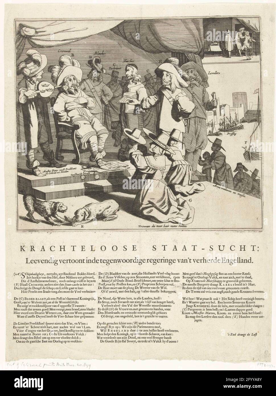 Cartoon on England and Cromwell, 1652; State-free State-Sucht: leading in the present government of 't Horted Engelland. Cartoon on England and Cromwell, 1652. Oliver Cromwell sitting on his throne, spreads under the Cartoon on England and Cromwell, 1652; State-free State-Sucht: leading in the present government of 't Horted Engelland. Cartoon on England and Cromwell, 1652. Oliver Cromwell sitting on his throne, spreads under the