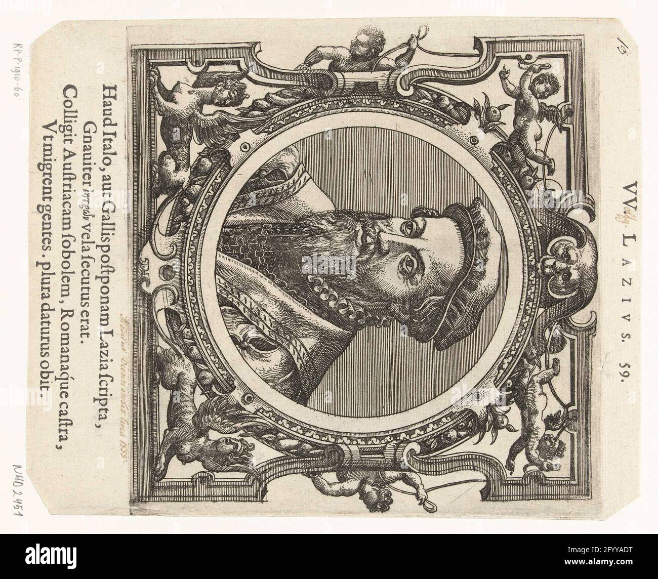 Portrait of Antonius Brassavola; Portraits of classical and recent philosophers and doctors. A portrait with a round list of Antonius Musa Brassavolus, the personal physician of Charles V, Frans I, Hendrik VIII