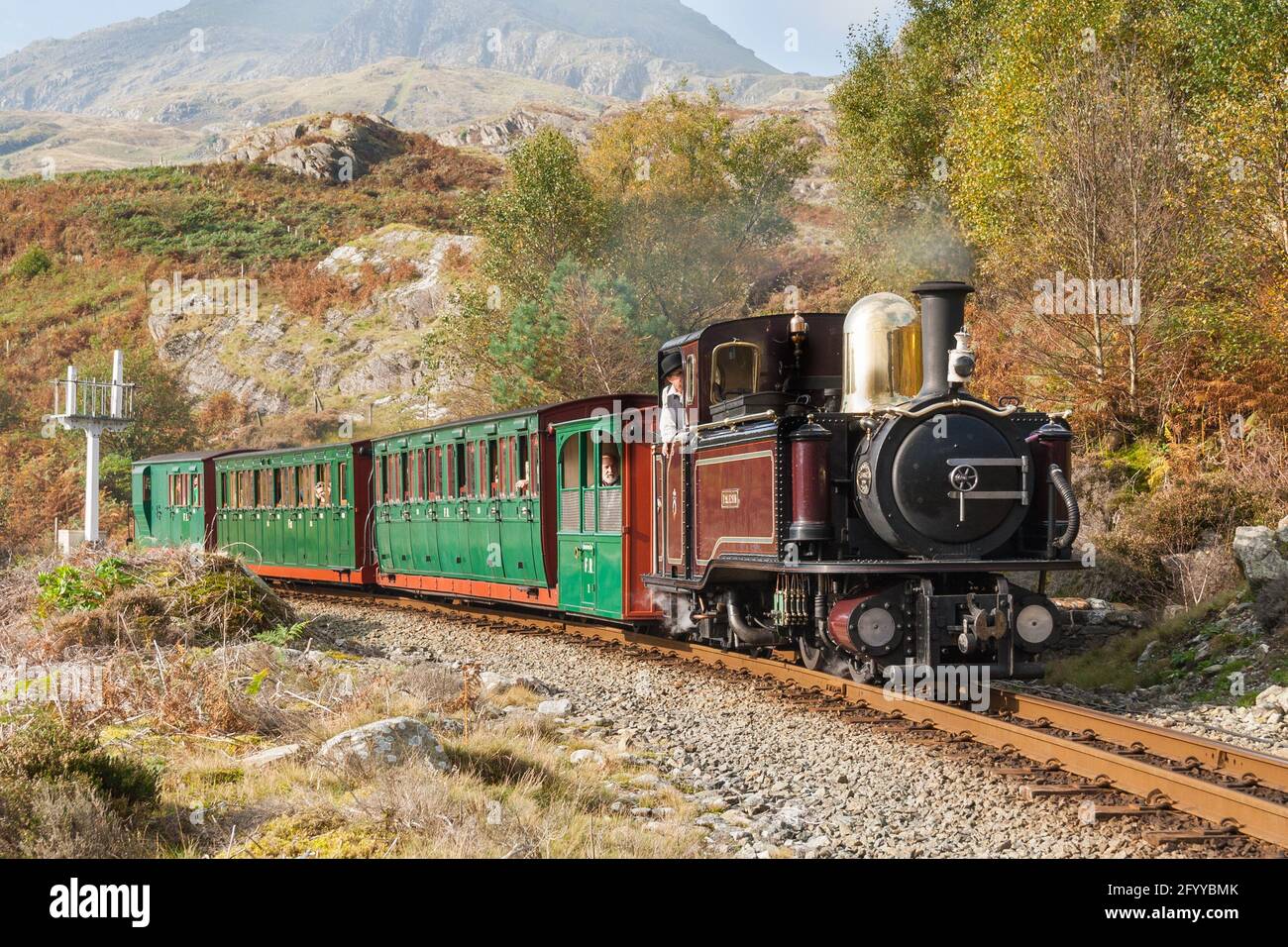 A passenger train, Taliesin, on the Blaenau Ffestiniog Railway Stock