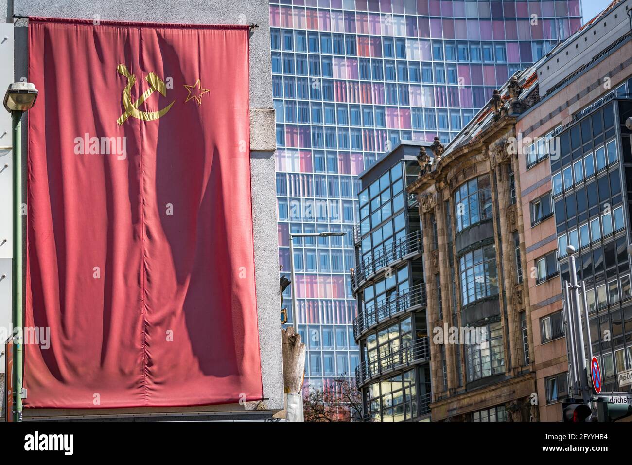 ussr flag at checkpoint charlie at the former border between east and west berlin Stock Photo