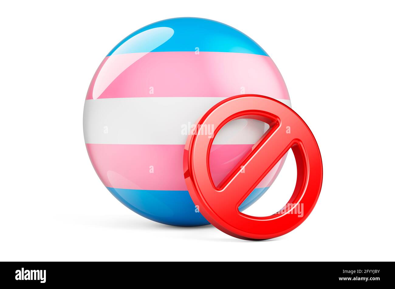 Forbidden sign with transgender flag, 3D rendering isolated on white background Stock Photo