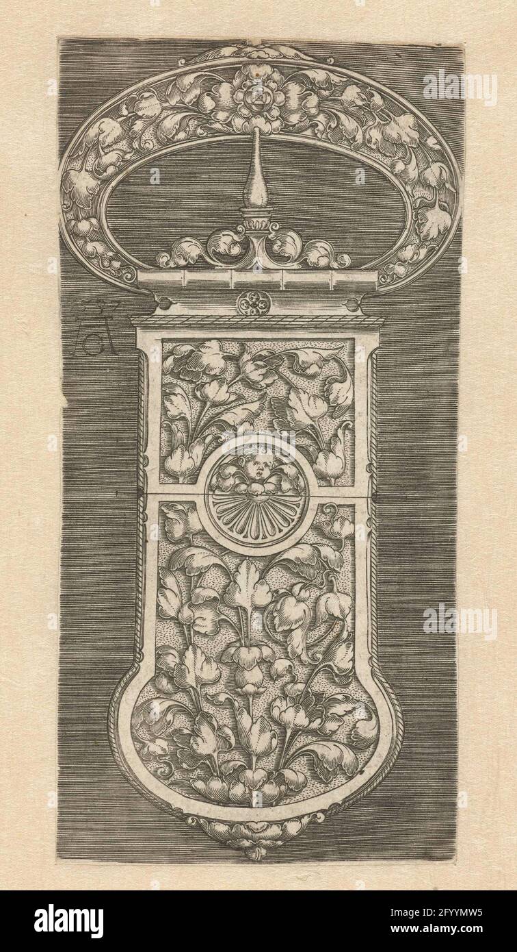 Design for and buckle. Design for a buckle decorated with leaf raft. In ...