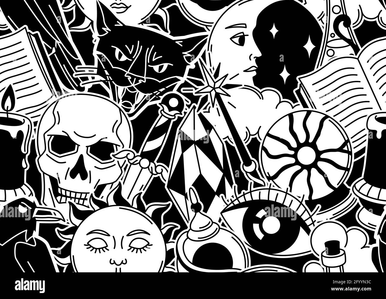Magic seamless pattern with mystery items. Mystic, alchemy, spirituality  symbols Stock Vector Image \u0026 Art - Alamy, image size:1300x1009