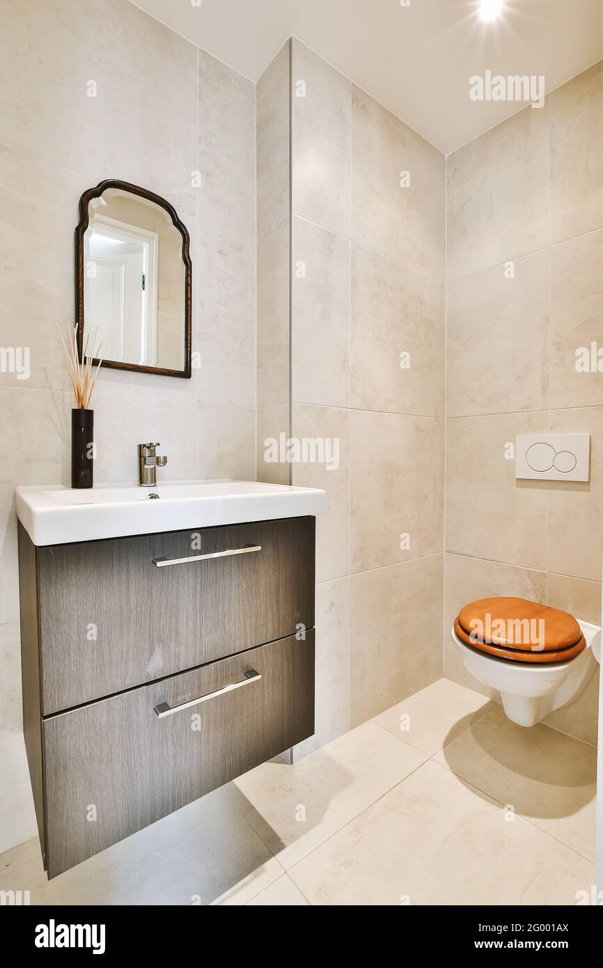 Toilet with marble walls in a stylish house Stock Photo Alamy