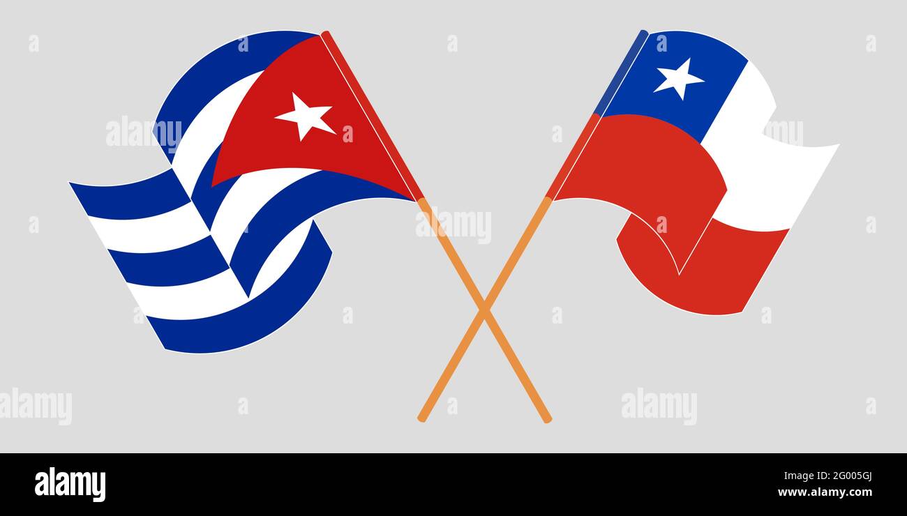 Crossed and waving flags of Cuba and Chile. Vector illustration Stock Vector