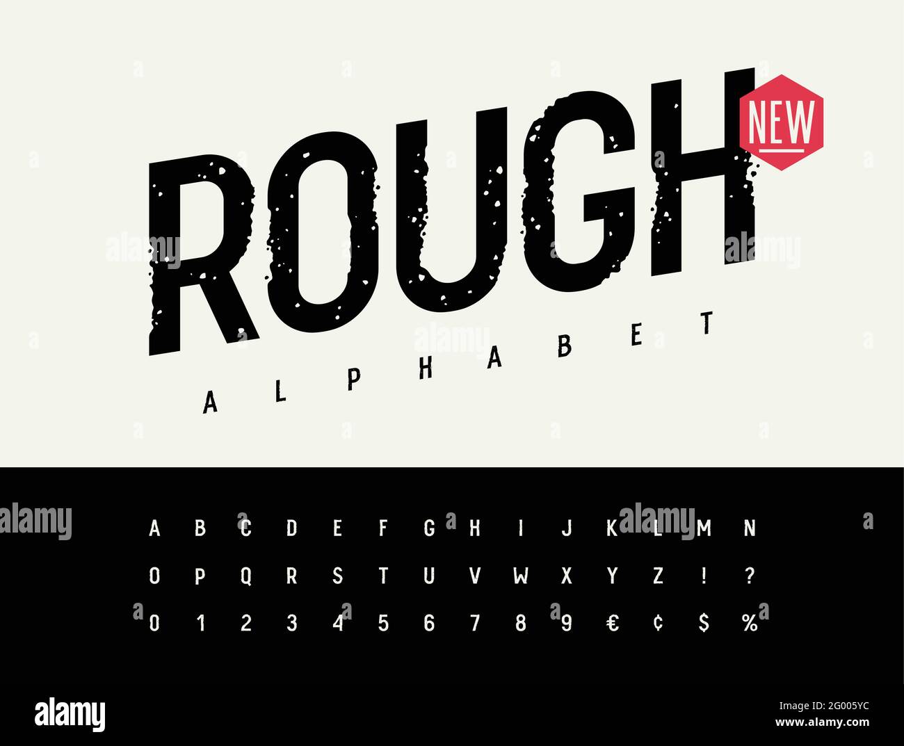 Grunge font. Rough stamp typeface. Grunge textured handmade alphabet. Vectors. Plus 3 grunge textures as a bonus Stock Vector