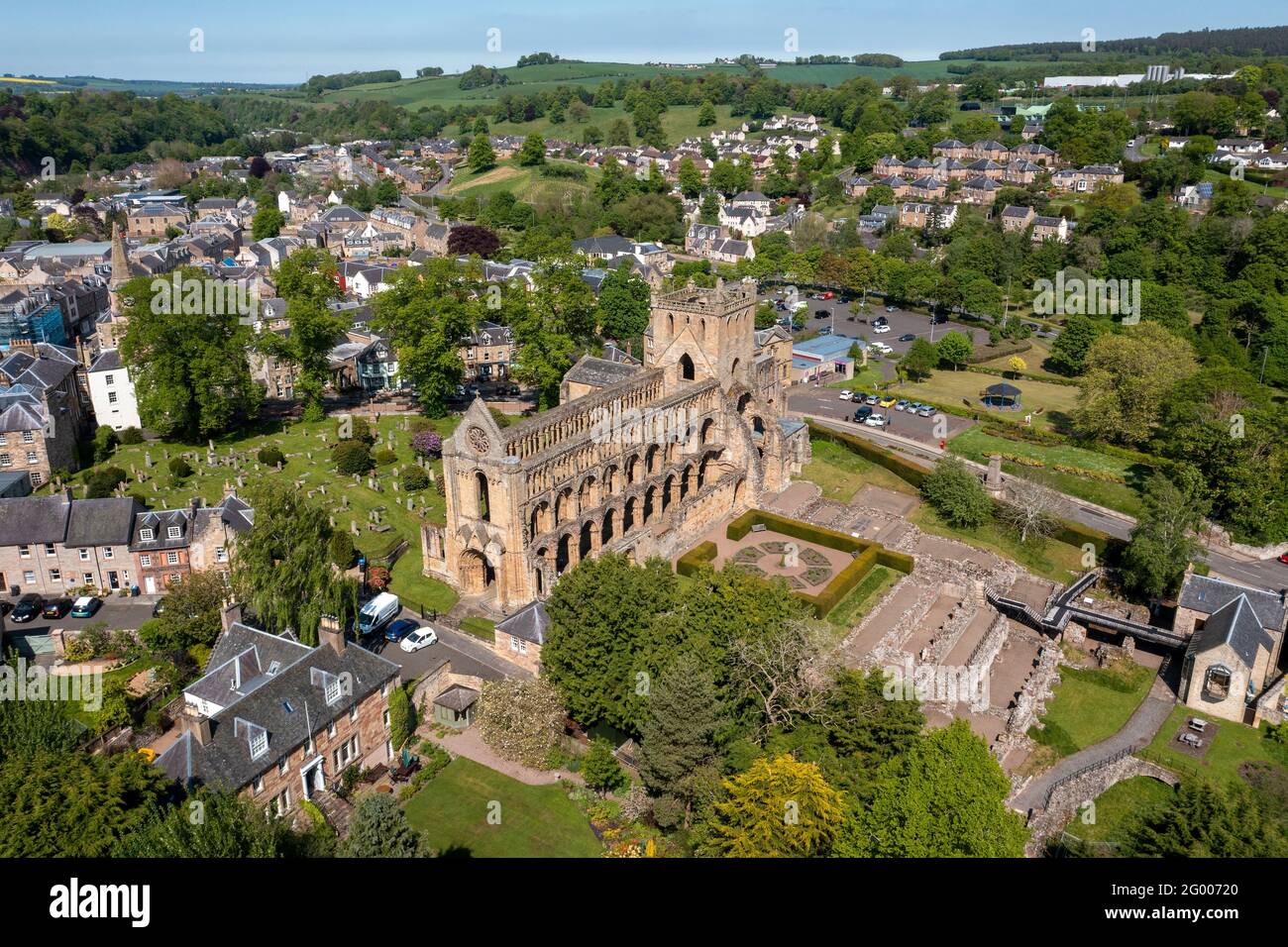 Aerial view of Jedburgh Abbey, Jedburgh, Scotland, UK Stock Photo
