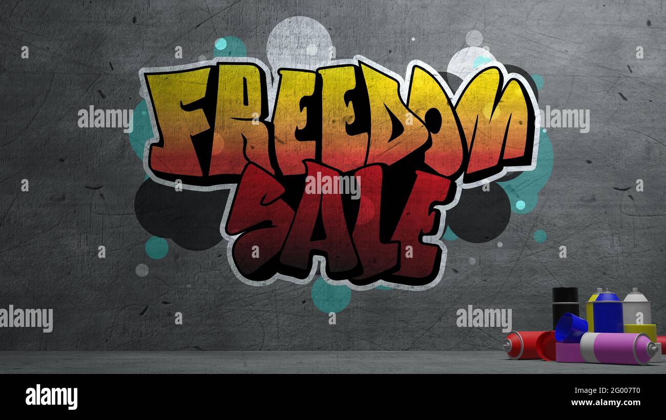freedom sale Graffiti on concrete wall texture Stone wall background ...