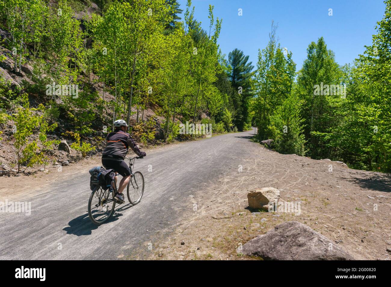 Le P'tit Train du Nord Cycling path in the Laurentians, Quebec Province, Canada Stock Photo