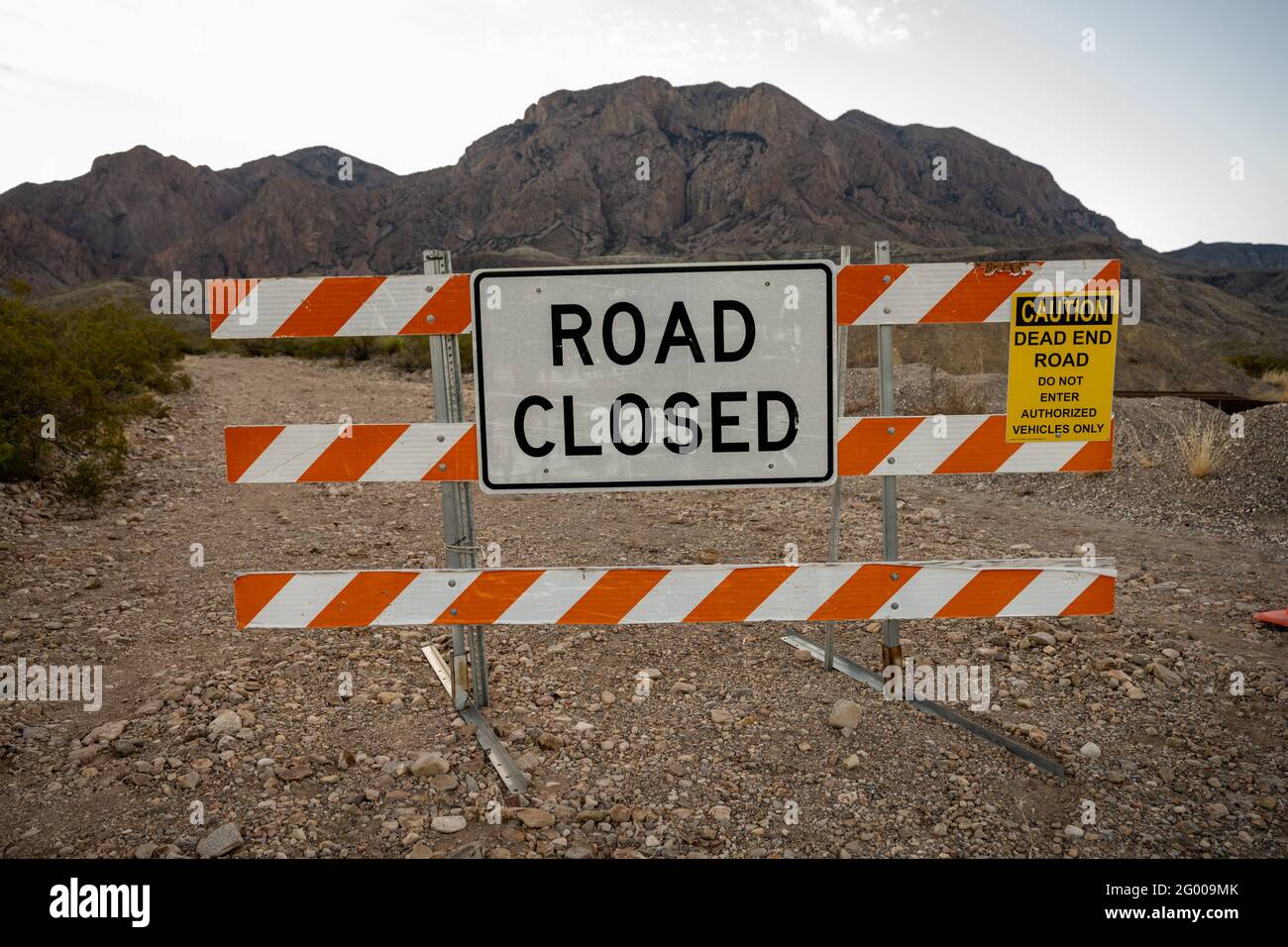 Road Closed Sign On Dirt Road at trailhead in Big bend national park