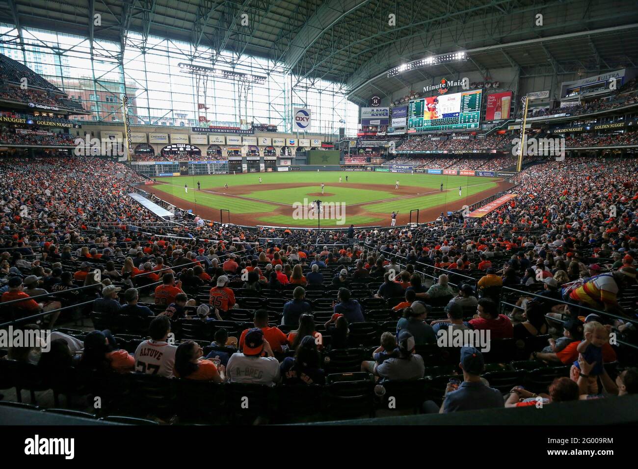 Houston, TX, USA. 30th May, 2021. Fans take in a contest of MLB action  between the San Diego Padres and the Houston Astros at Minute Maid Park in  Houston, TX. Jonathan Mailhes/CSM/Alamy