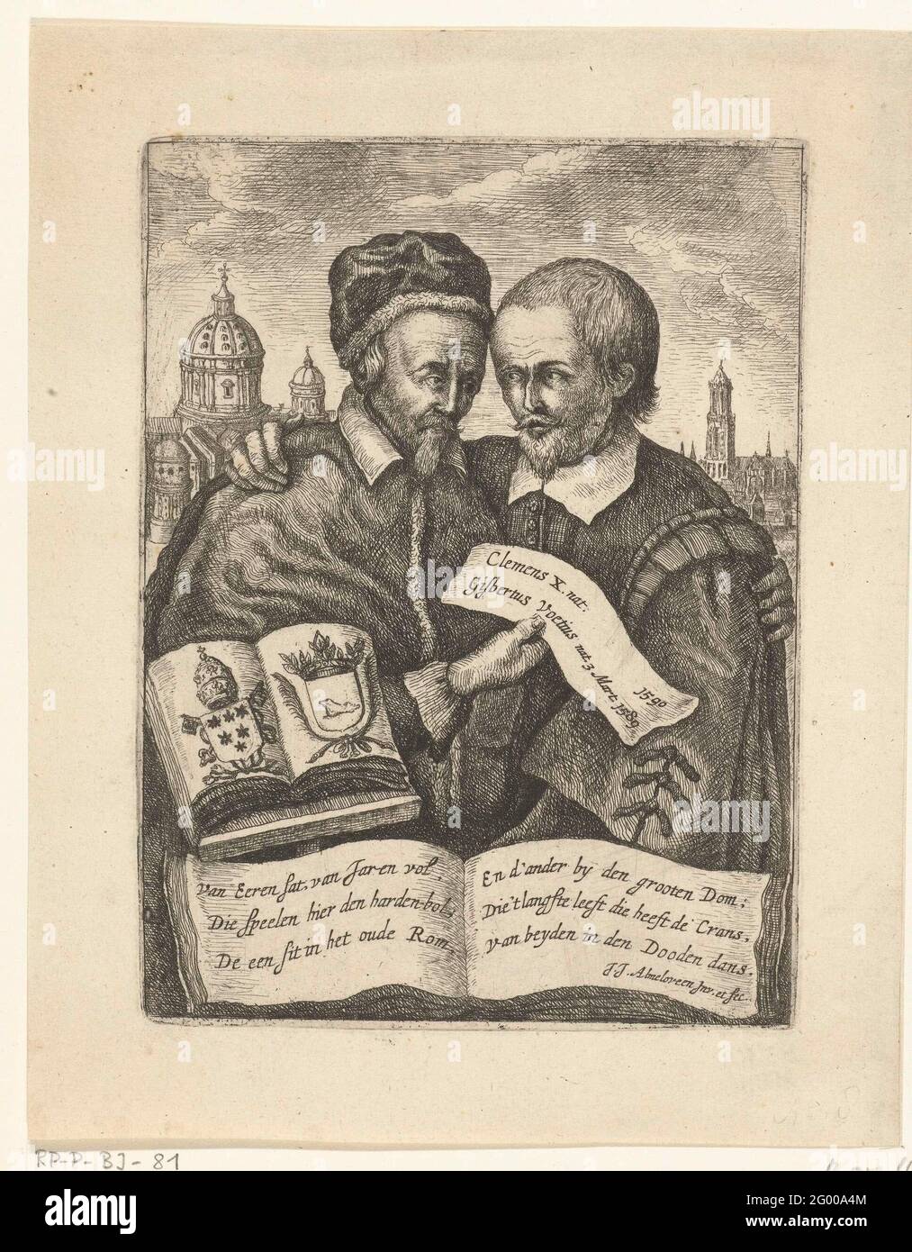 Portraits of Clemens X and Gisbertus Voetius. Cartoon with Pope Clemens ...