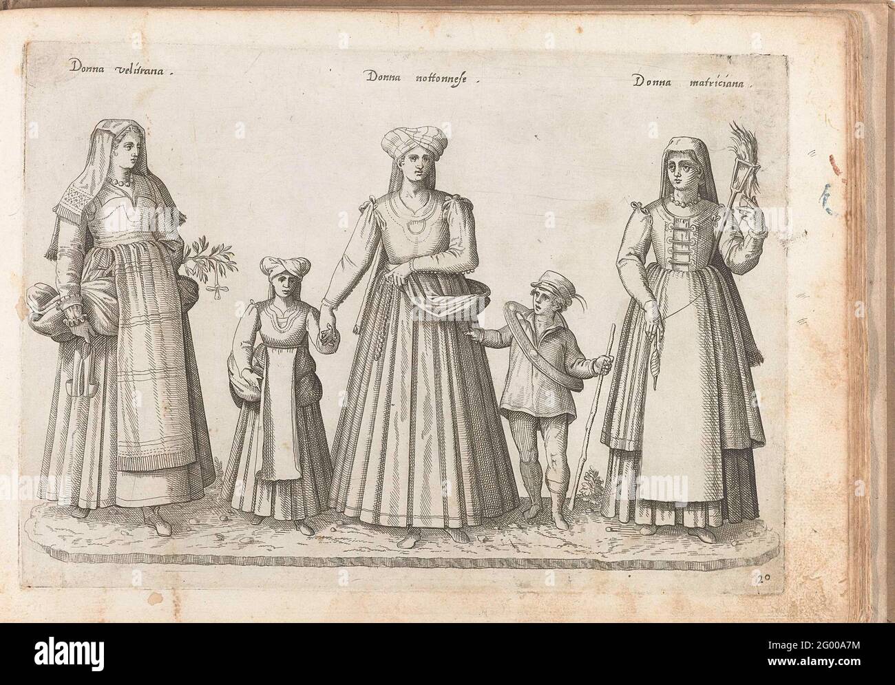 Dries Vrouwen En Kinderen, Gekled In Landelijke Italian Kleding, Ca. 1580;  Velitrage Woman / Woman Notton / Fashion.