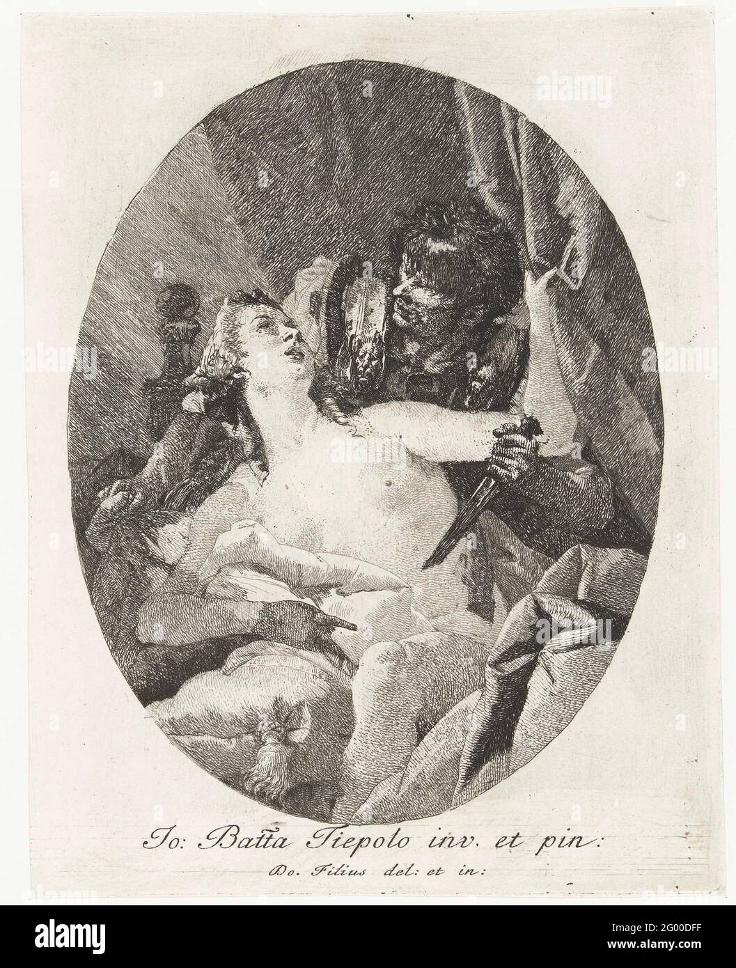 Lucretia threatens by sextus with dagger; Tarquinius and Lucretia. Stock Photo
