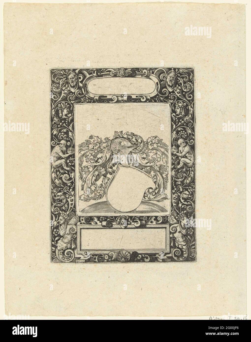 Picture frame with an elongated cartouche with round sides in the