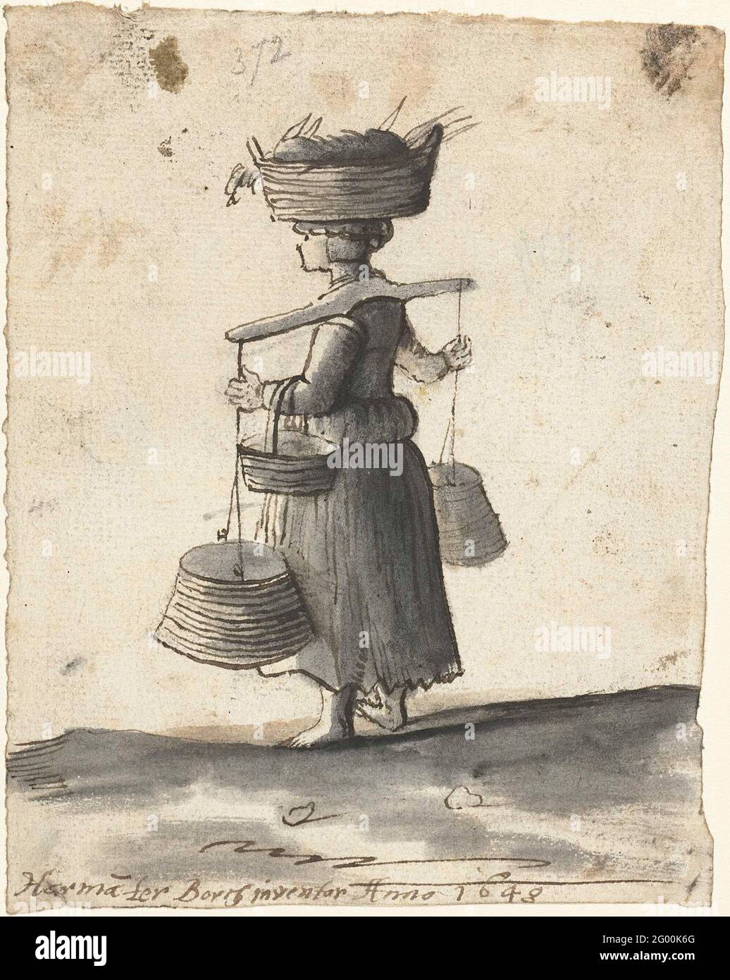Bucket Woman Woman wearing buckets from behind Stock Photo - Alamy