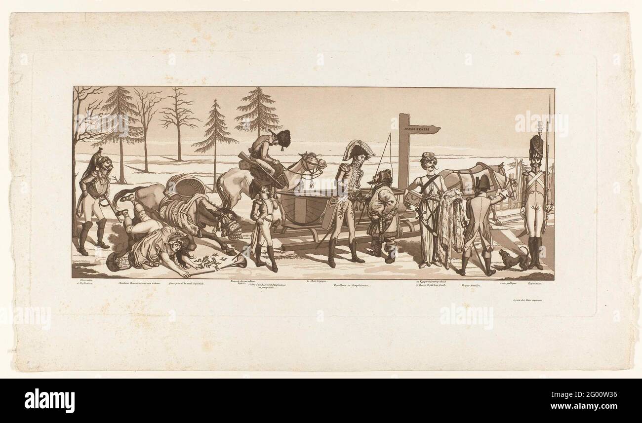 Cartoon on the retreat from Napoleon from Russia; La Retraite de la Renommée. Stock Photo