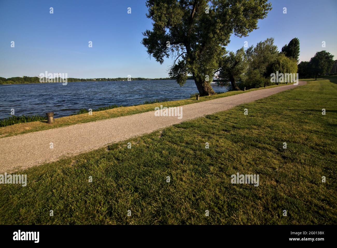 Path on the riverside in summer at sunset Stock Photo - Alamy