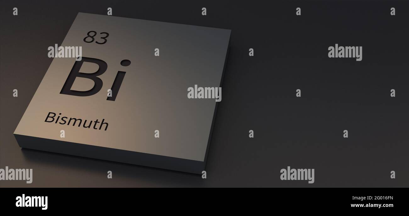 Bismuth elements on periodic table 3d illustration. Stock Photo