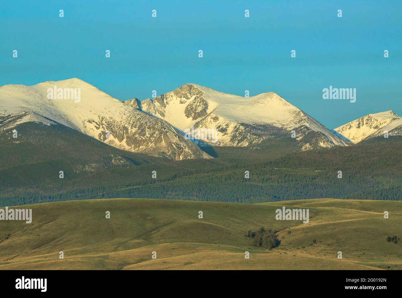 deer lodge mountain and mount powell in the flint creek range near deer lodge, montana Stock Photo