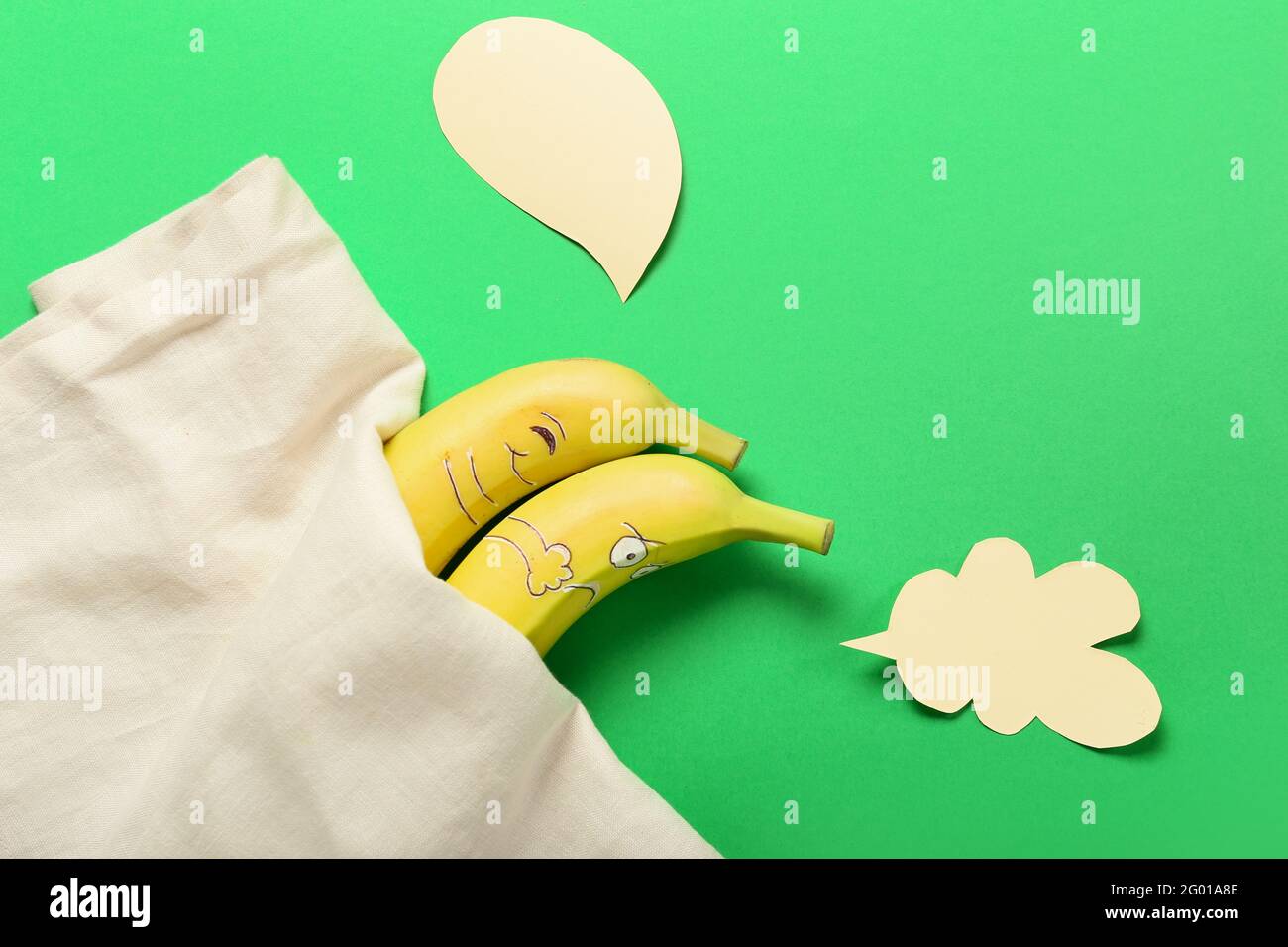 Creative composition with bananas on color background, closeup Stock Photo