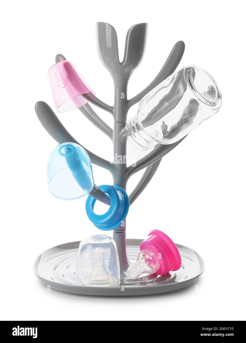 Drying rack for baby bottles on white background Stock Photo Alamy