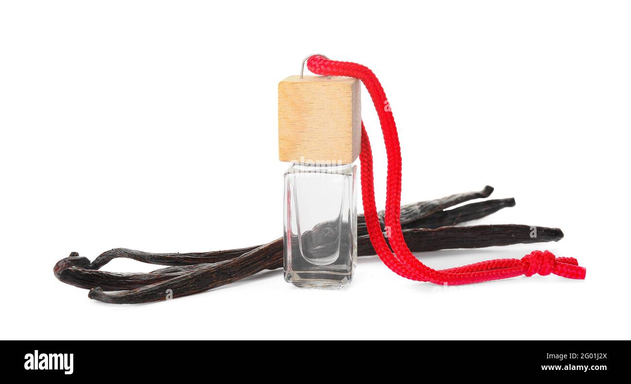Vanilla car air freshener on white background Stock Photo Alamy