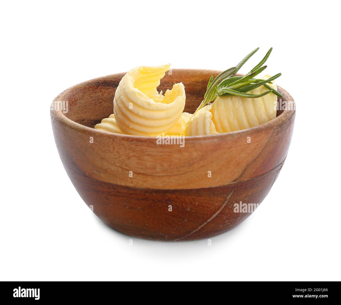Wooden bowl with fresh butter on white background Stock Photo - Alamy