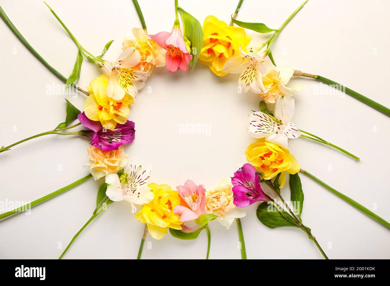 Frame made of beautiful flowers on white background Stock Photo - Alamy