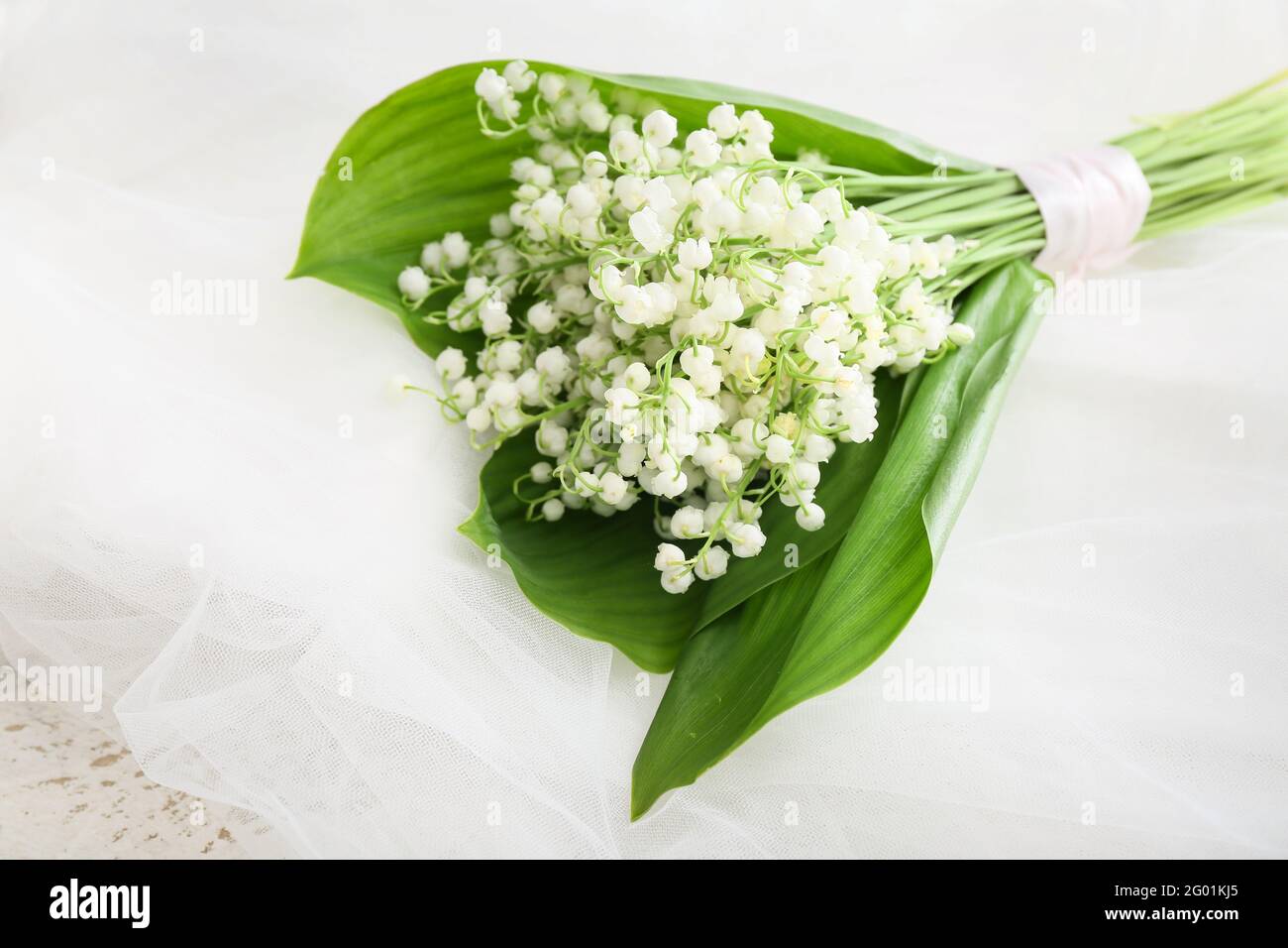 Beautiful lily-of-the-valley flowers on light background Stock Photo ...