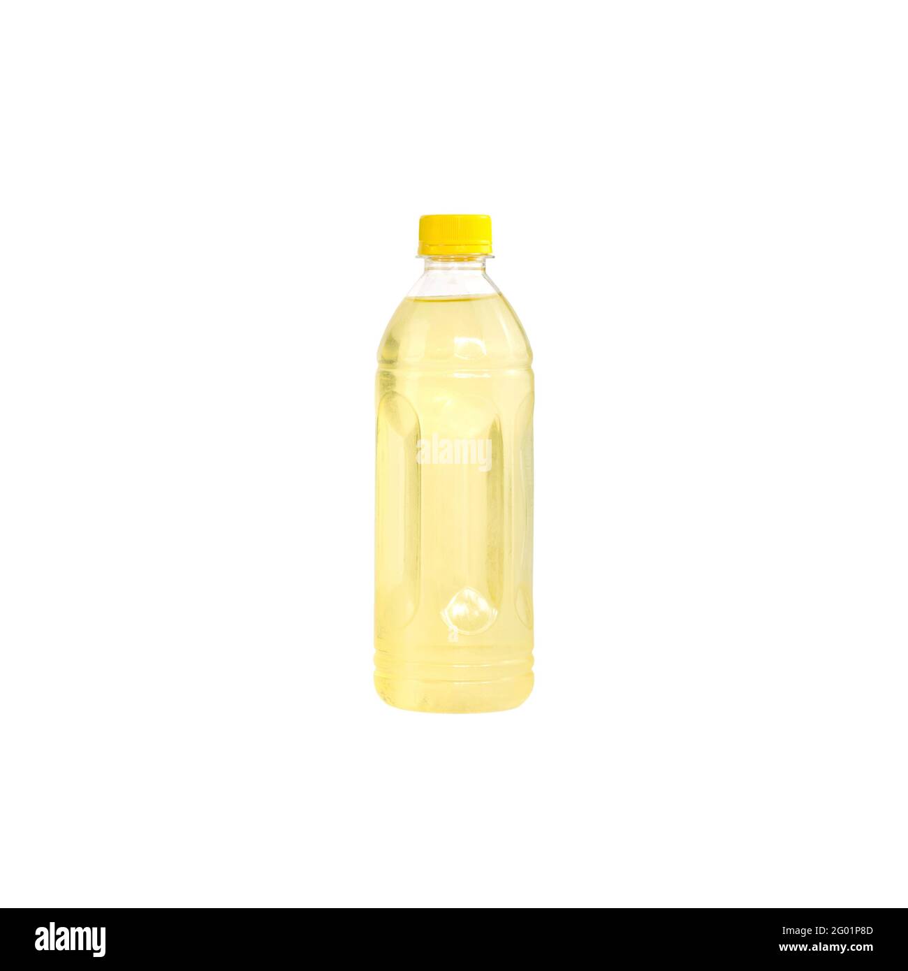 Yellow sparkling water in a plastic bottle isolated on white background Stock Photo