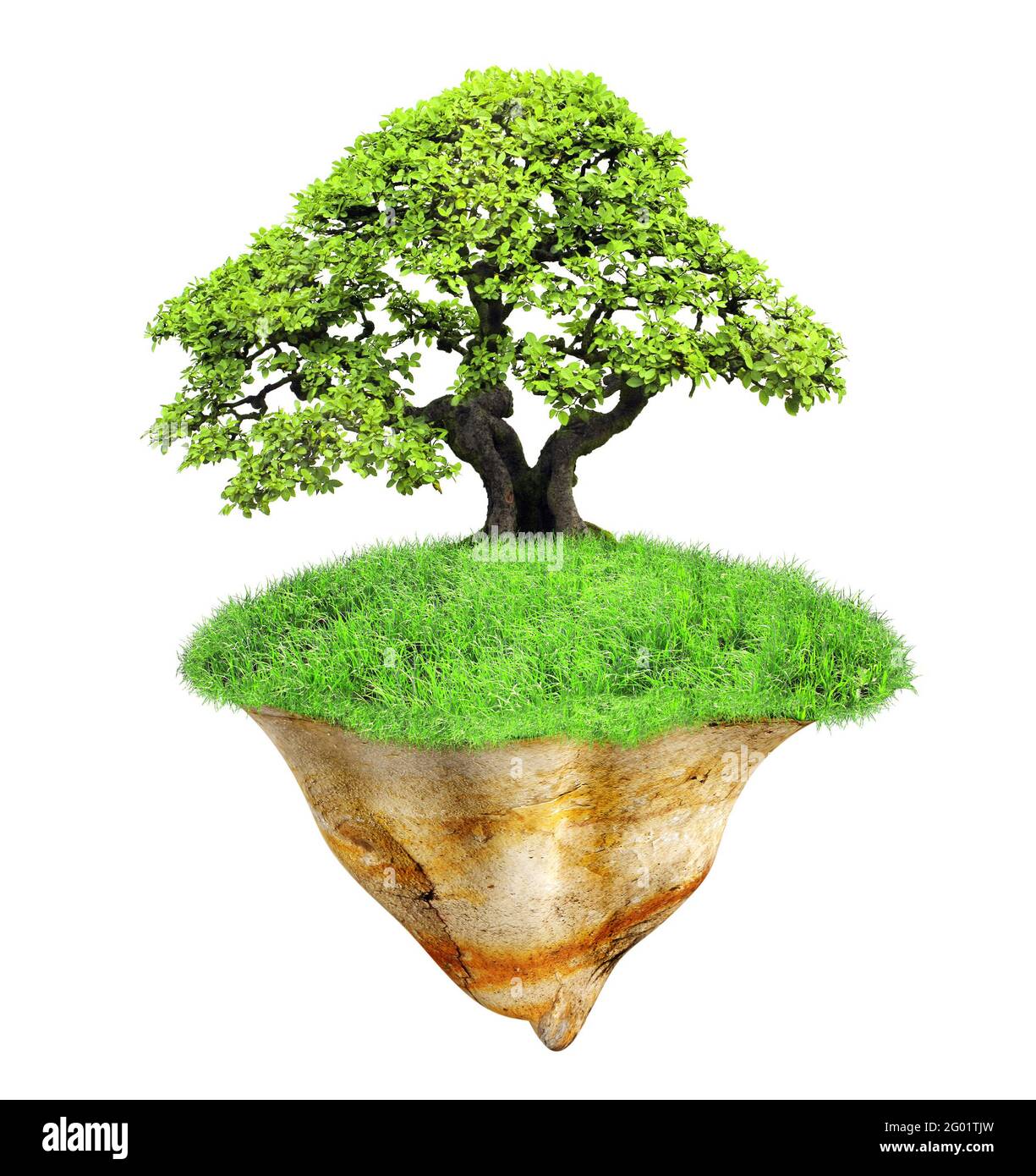 Flying Island. Fantasy floating island with green grass and tree ...