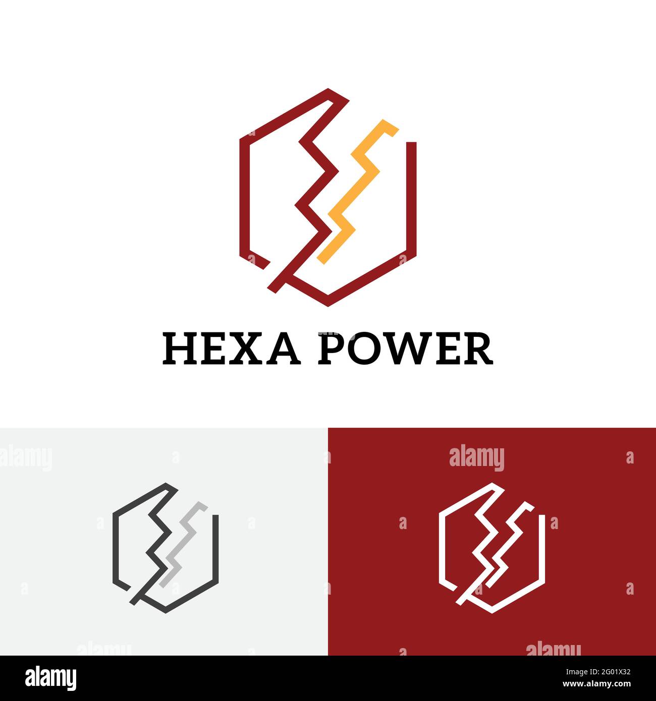 Hexagon Thunder Storm Power Energy Electricity Line Logo Stock Vector