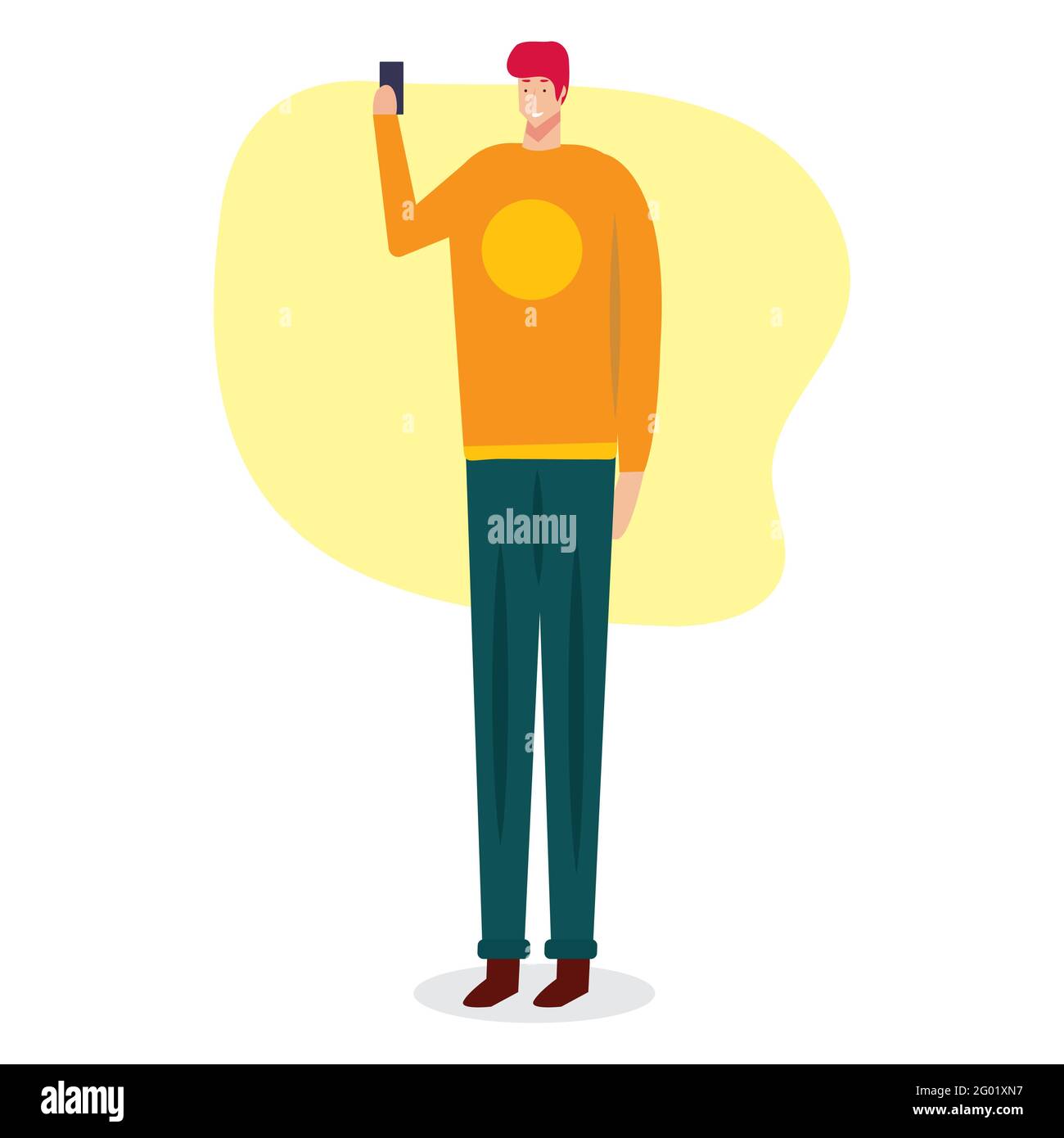 young man selfie using smartphone vector illustration in flat style Stock Vector