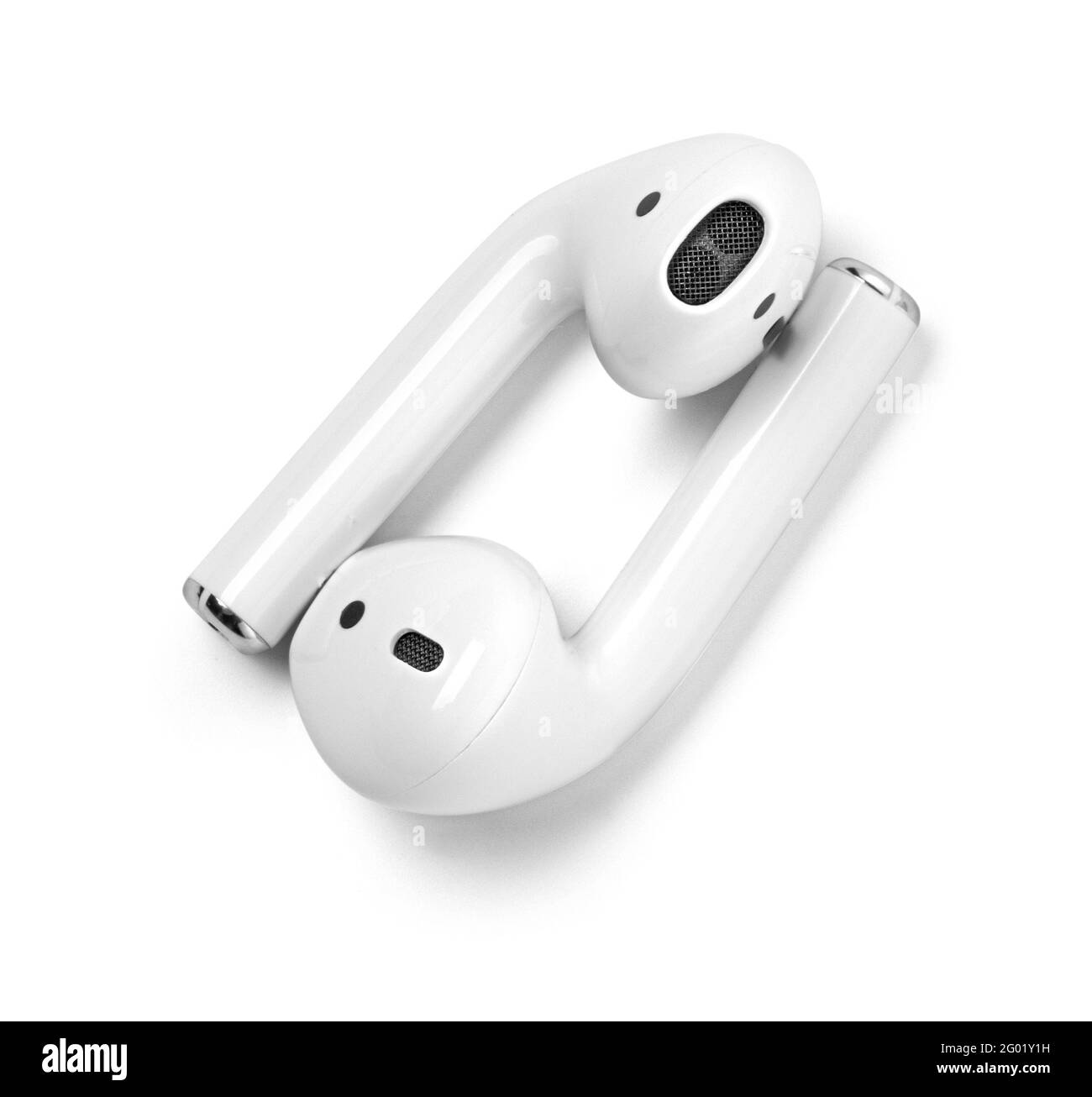 White headphones wireless earphones . White headphones wireless earphones on white background with clipping path. Stock Photo