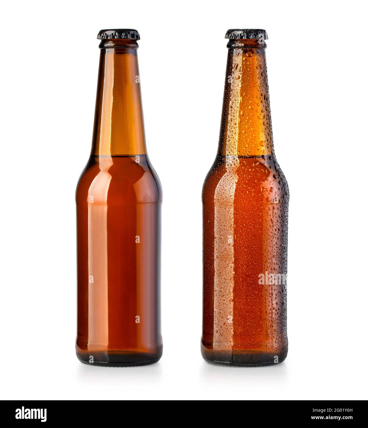 brown bottles with beer on white background with clipping path Stock