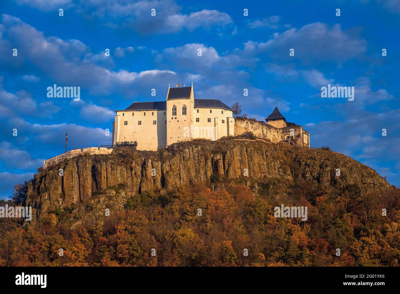 Fuzer, Hungary - The beautiful Castle of Fuzer with blue sky and clouds on an autumn morning. The castle has been located in the mountains of Zemplen Stock Photo