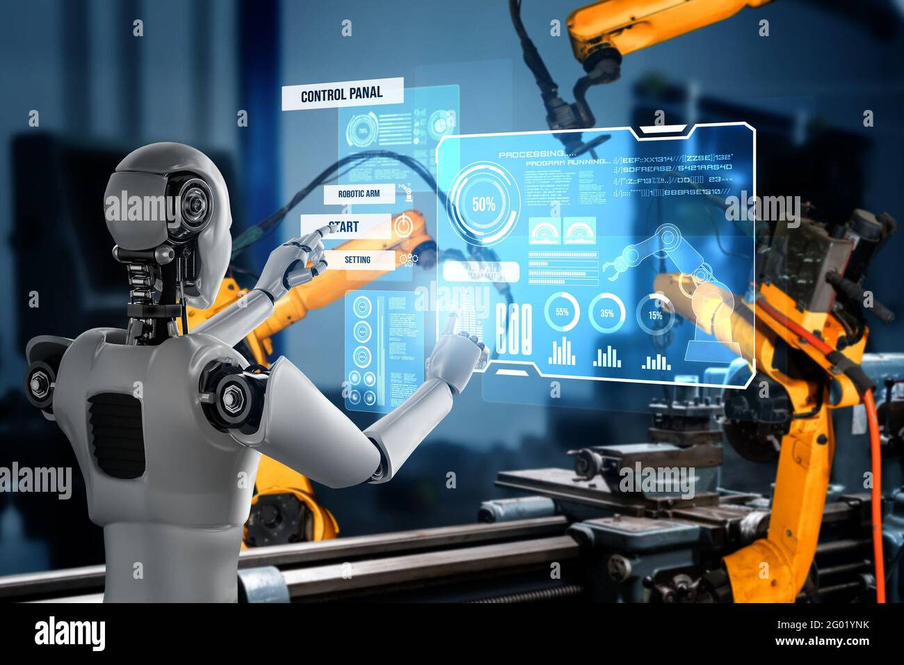 Mechanized industry robot robotic arms for assembly factory production . Concept of artificial intelligence for industrial revolution and Stock Photo - Alamy