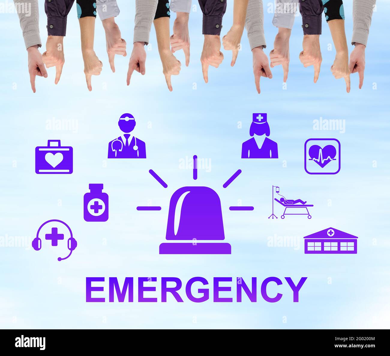 Emergency concept pointed by several fingers Stock Photo - Alamy
