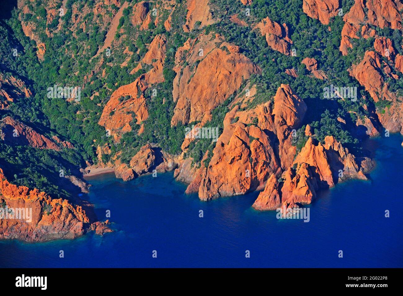 FRANCE. CORSE DU SUD (2A) AERIAL VIEW OF SCANDOLA NATURAL RESERVE. COULEES RHYOLITIQUES Stock Photo
