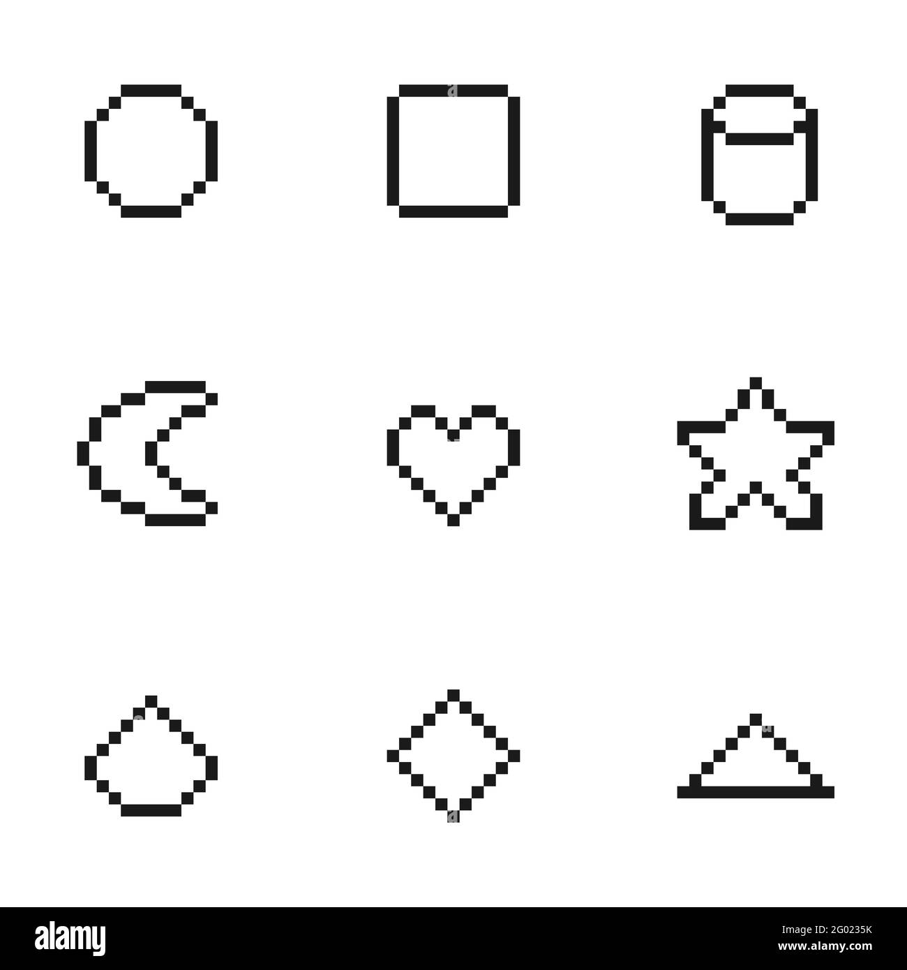 Set of black and white geometric shape pixel art collection, vector illustration Stock Vector