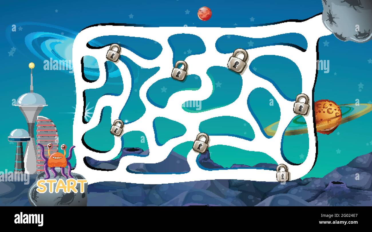 Maze game with space theme template illustration Stock Vector Image ...