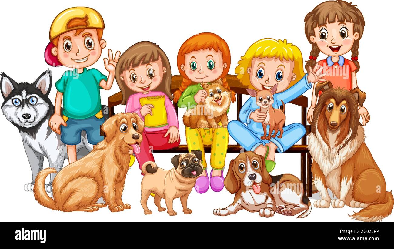 Group of children with their dogs illustration Stock Vector Image & Art ...