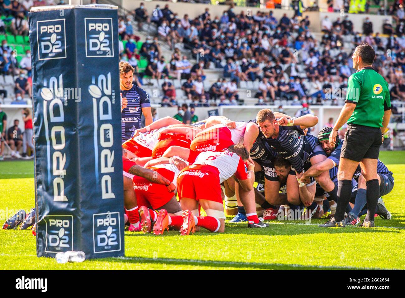 Scrum during the French championship Pro D2, semi-final rugby union match between RC Vannes and Biarritz Olympique PB on May 30, 2021 at La Rabine stadium in Vannes, France - Photo Damien Kilani / DK Prod / DPPI Stock Photo