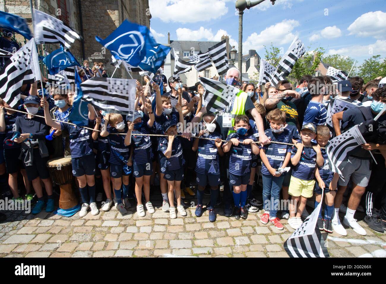 Fans of Vannes during the French championship Pro D2, semi-final rugby union match between RC Vannes and Biarritz Olympique PB on May 30, 2021 at La Rabine stadium in Vannes, France - Photo Damien Kilani / DK Prod / DPPI Stock Photo