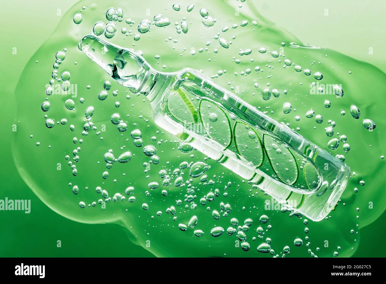 Aloe vera gel cosmetic texture in glass bottle ampoule on green bubbles  background with clipping path close-up, Liquid gel or serum bubbles. Beauty  sk Stock Photo - Alamy