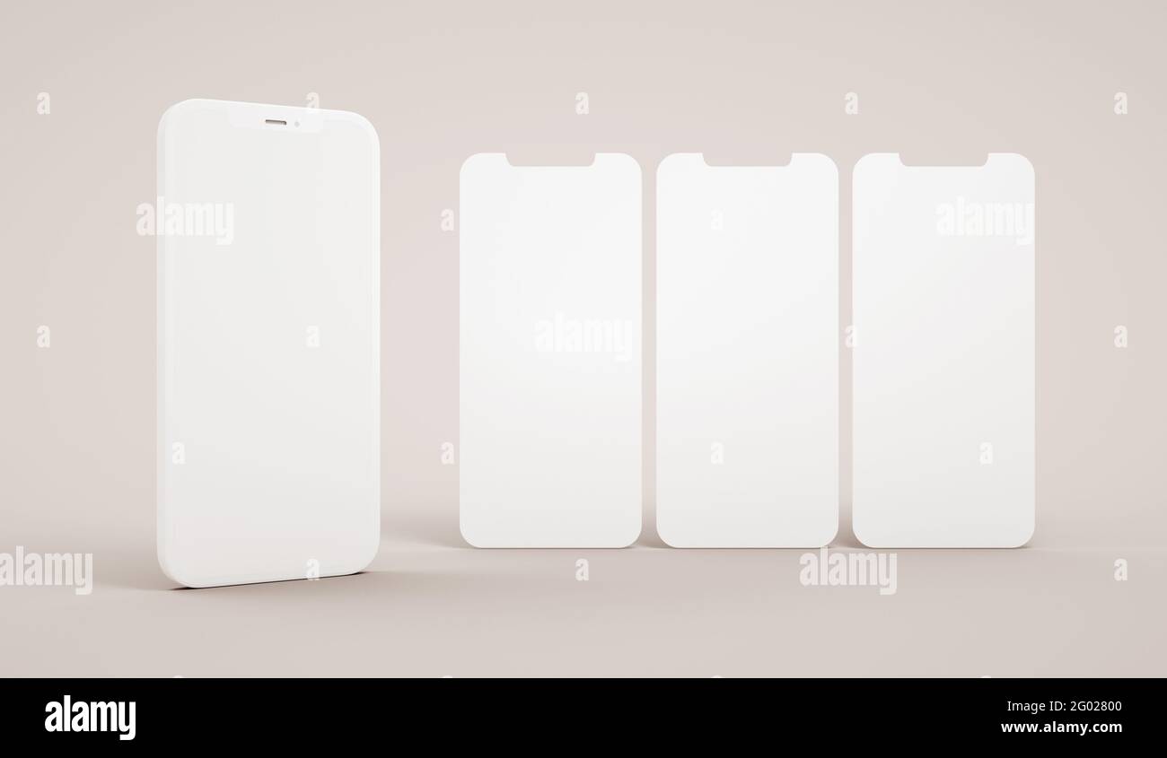 Phone blank screen mockup with three slides in 3D rendering. App